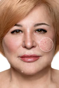 Alt-tag: Spider Veins in the Face: Close-up of facial redness and visible broken capillaries on cheek